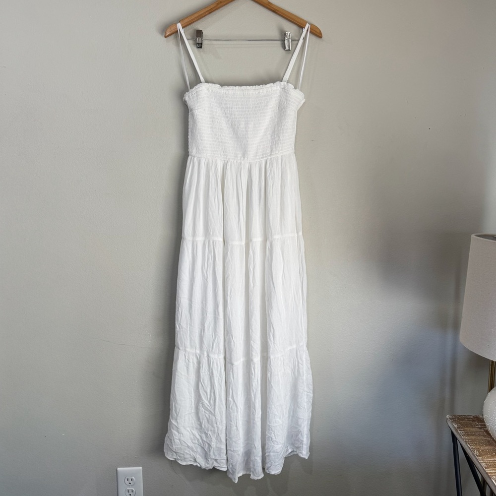 NWT Hollister White Smocked Maxi Dress Medium Long